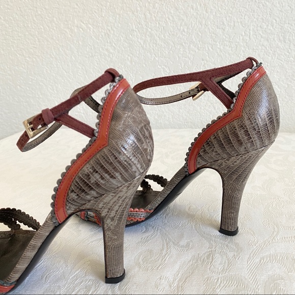 prada lizard scalloped trim cisscross sandals - Picture 5 of 11